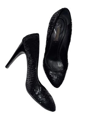 Louis Vuitton AUTHENTIC Black Sequin Heels sz 37.5